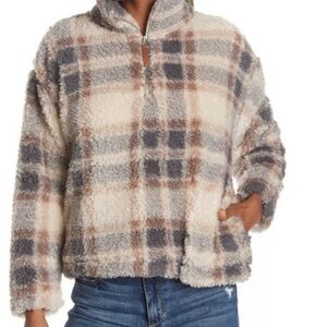Thread & Supply Plaid Quarter Zip Teddy Pullover, Sherpa Size S